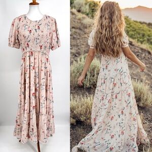 JessaKae Sunset Rose Floral Smocked Maxi Dress